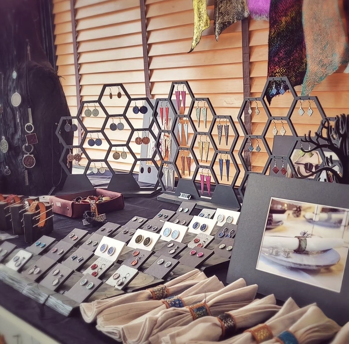 Fish leather earrings, napkin rings and bow ties on display at Duus Handverk in Keflav&iacute;k